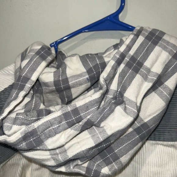 Teddy Fresh Corduroy Jacket With Flannel Hood Colorblock  Cream/Grey Size Large - Picture 6 of 6